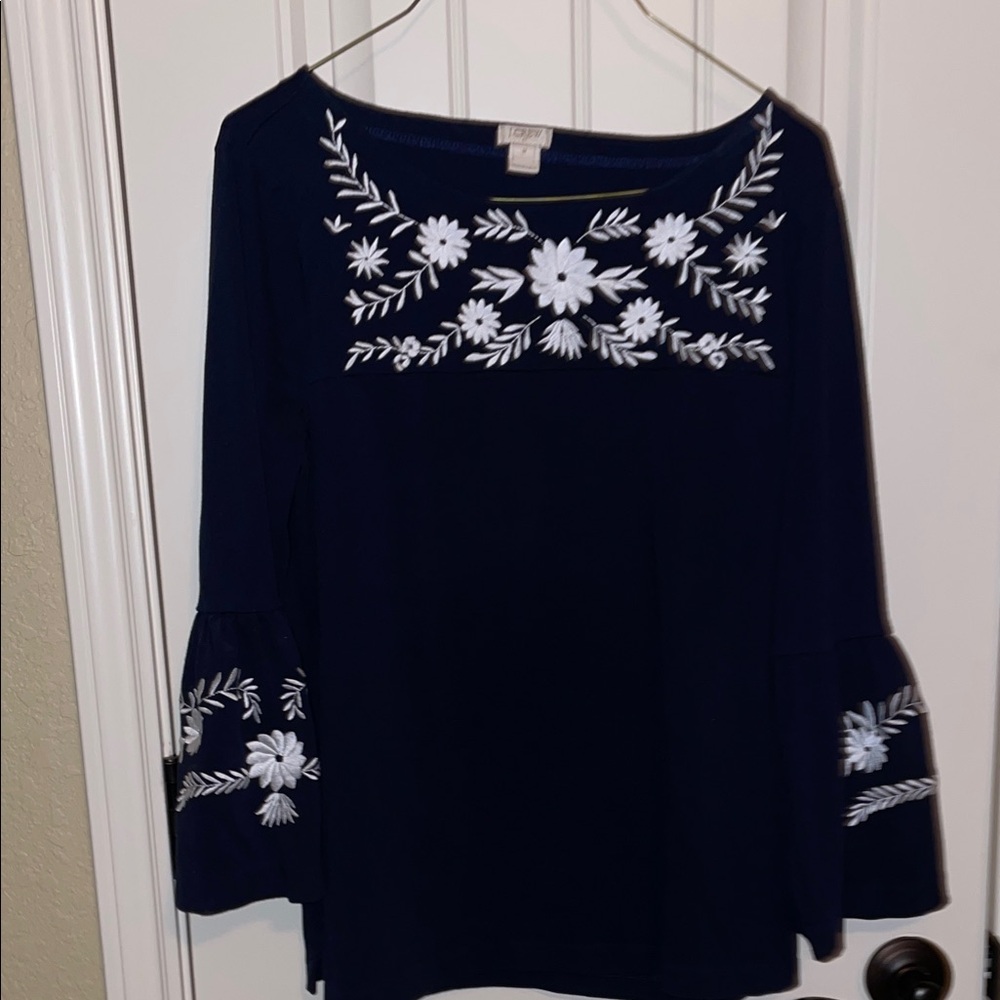 J. Crew Navy Top with White Floral Design